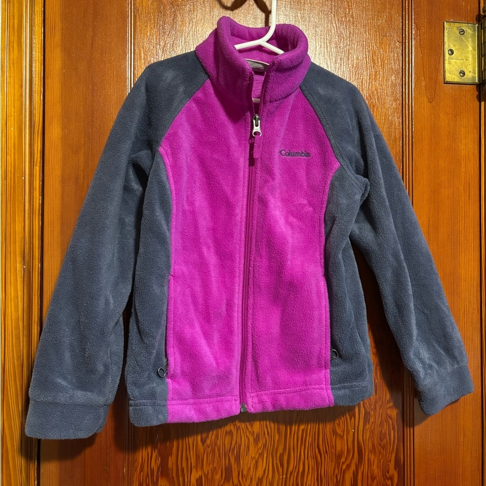 COLUMBIA Kids Magenta and Charcoal Grey Fleece Jacket Child’s Size Extra Small - Picture 1 of 6